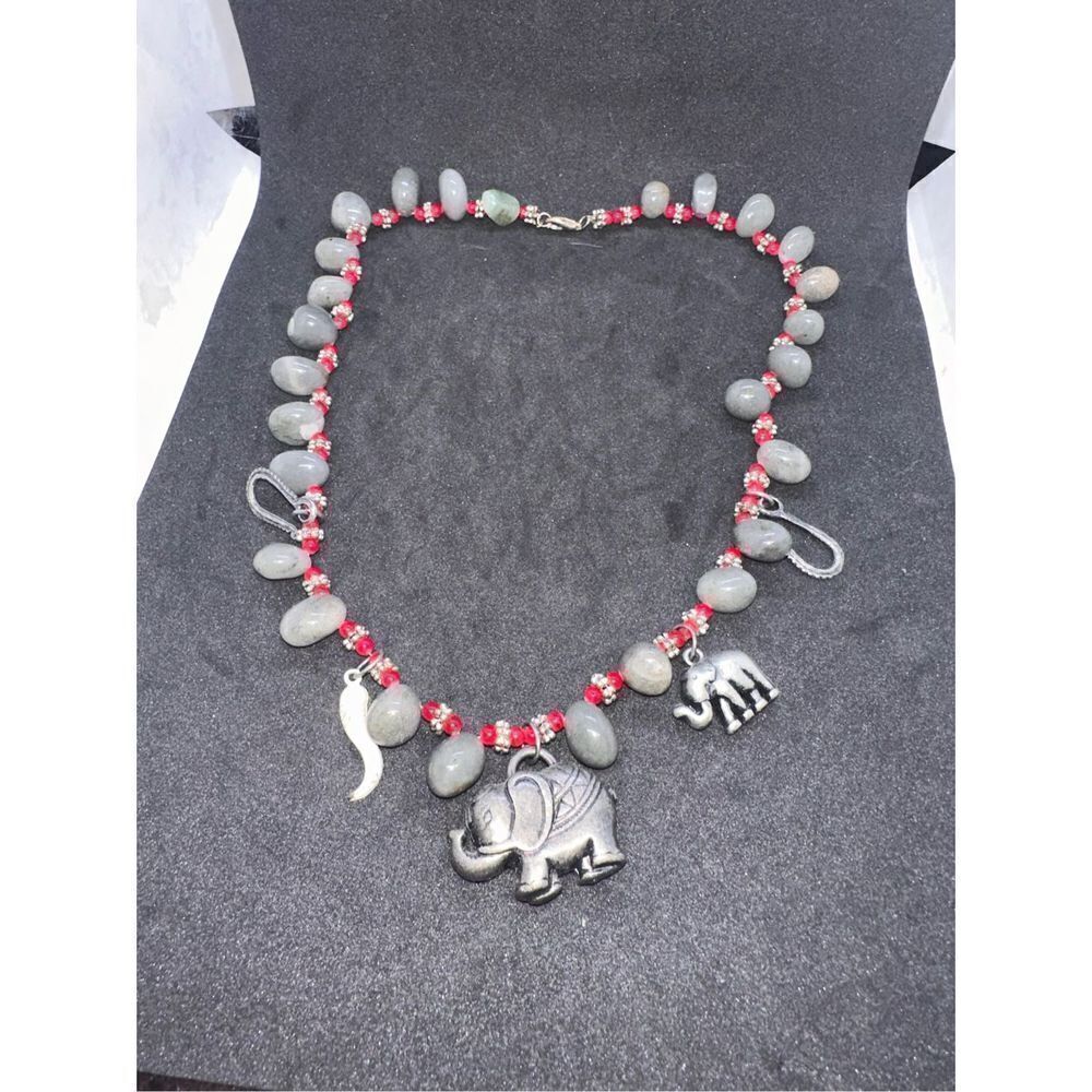 STATEMENT PIECE UNIQUE ONE OF A KIND Red Lucky Elephant Pendant Necklace with Vi